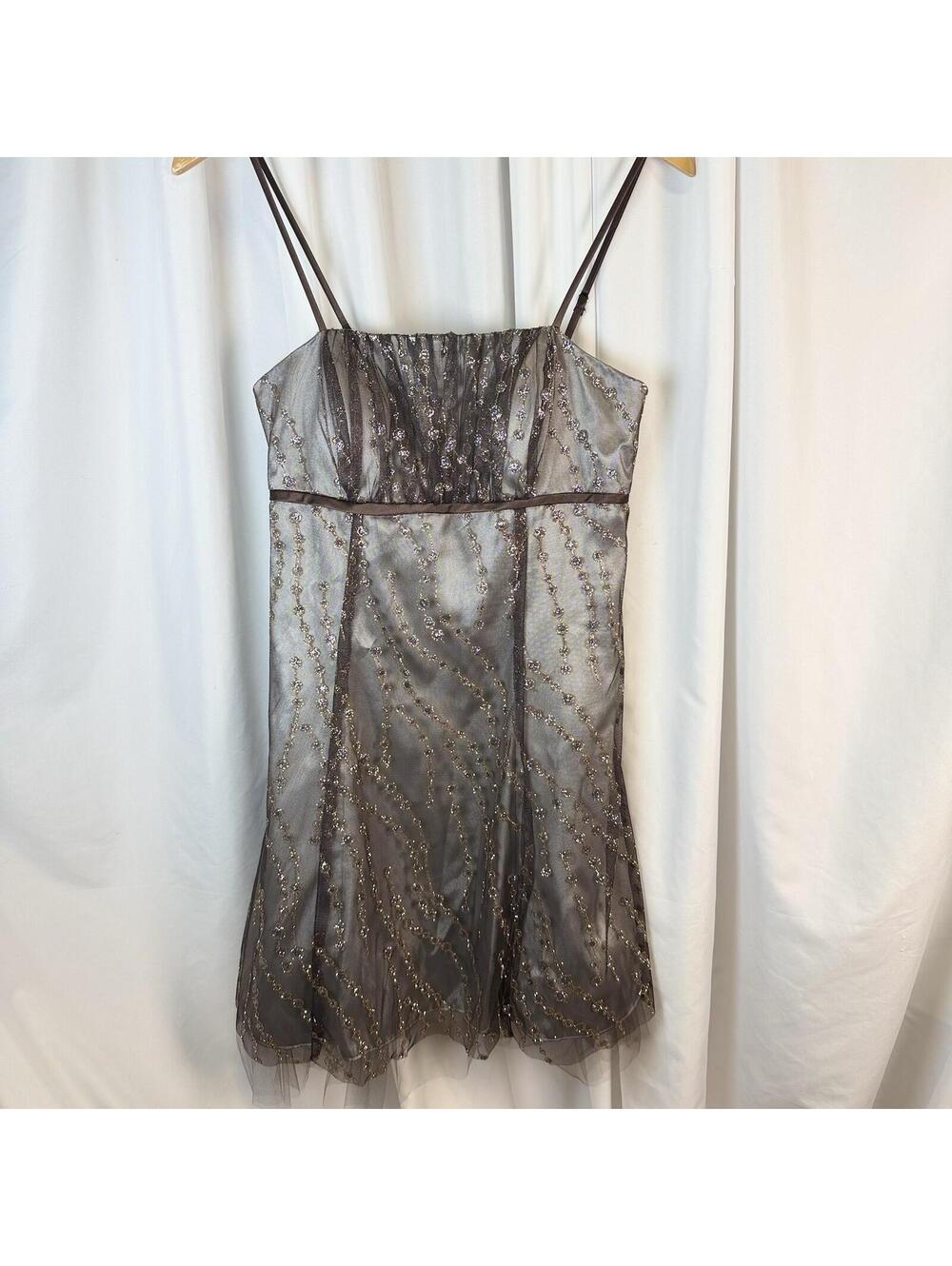 Morgan & Co Gold Silver Brown Empire Vintage Dress Short 90s VTG Y2K Prom Read